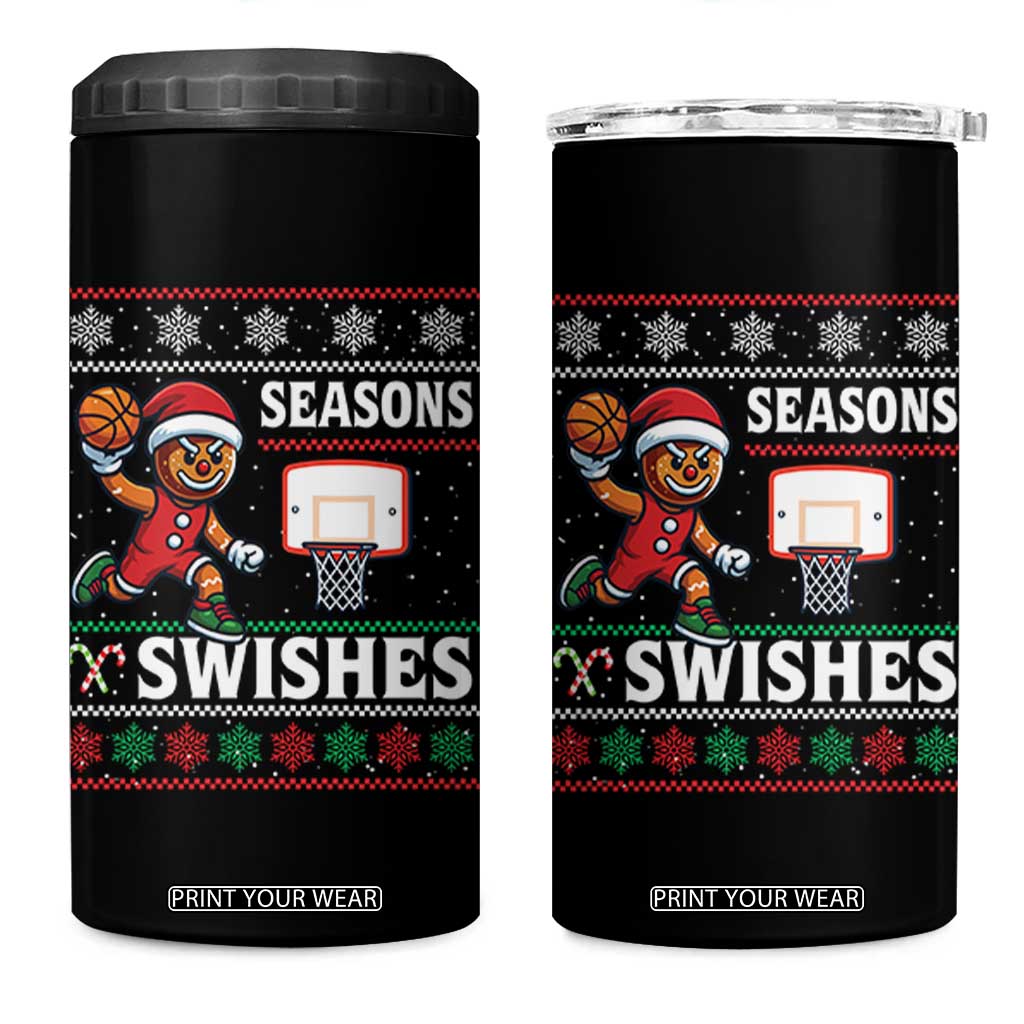 Seasons Swishes 4 in 1 Can Cooler Tumbler Funny Gingerbread Basketball Christmas Gift TS12 One Size: 16 oz Black Print Your Wear