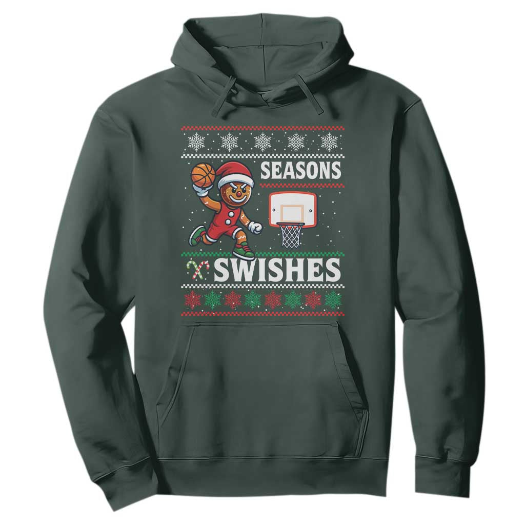 Seasons Swishes Hoodie Funny Gingerbread Basketball Christmas Gift TS12 Dark Forest Green Print Your Wear