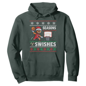 Seasons Swishes Hoodie Funny Gingerbread Basketball Christmas Gift TS12 Dark Forest Green Print Your Wear
