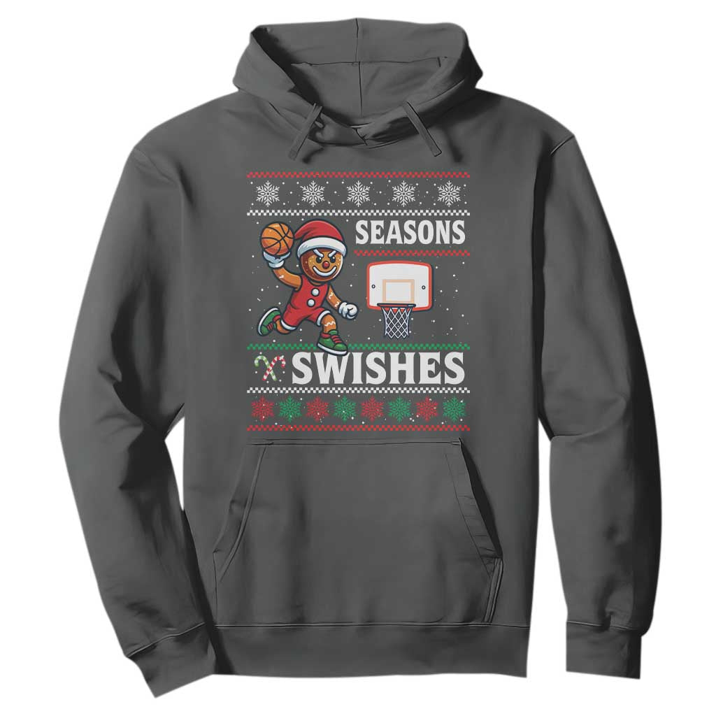 Seasons Swishes Hoodie Funny Gingerbread Basketball Christmas Gift TS12 Dark Heather Print Your Wear
