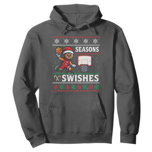 Seasons Swishes Hoodie Funny Gingerbread Basketball Christmas Gift TS12 Dark Heather Print Your Wear
