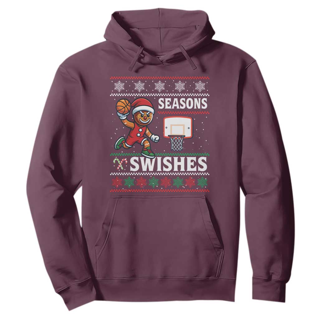 Seasons Swishes Hoodie Funny Gingerbread Basketball Christmas Gift TS12 Maroon Print Your Wear