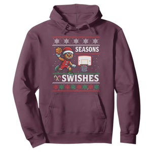 Seasons Swishes Hoodie Funny Gingerbread Basketball Christmas Gift TS12 Maroon Print Your Wear
