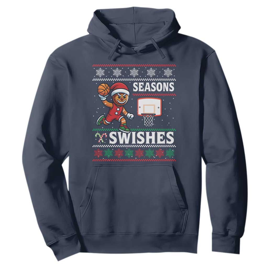 Seasons Swishes Hoodie Funny Gingerbread Basketball Christmas Gift TS12 Navy Print Your Wear