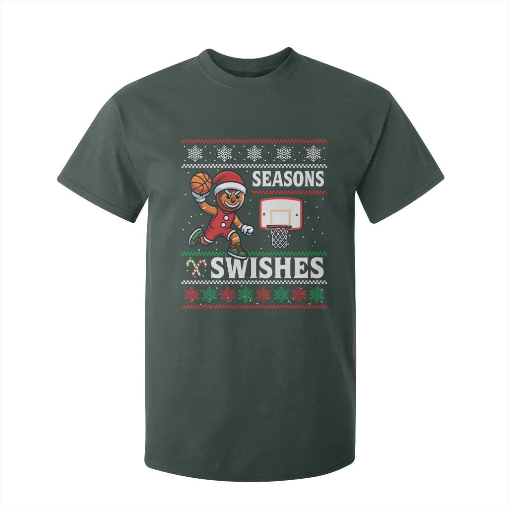 Seasons Swishes T Shirt For Kid Funny Gingerbread Basketball Christmas Gift TS12 Dark Forest Green Print Your Wear