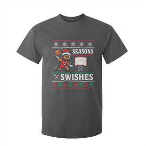 Seasons Swishes T Shirt For Kid Funny Gingerbread Basketball Christmas Gift TS12 Dark Heather Print Your Wear