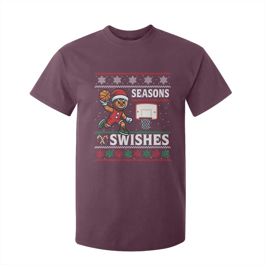 Seasons Swishes T Shirt For Kid Funny Gingerbread Basketball Christmas Gift TS12 Maroon Print Your Wear
