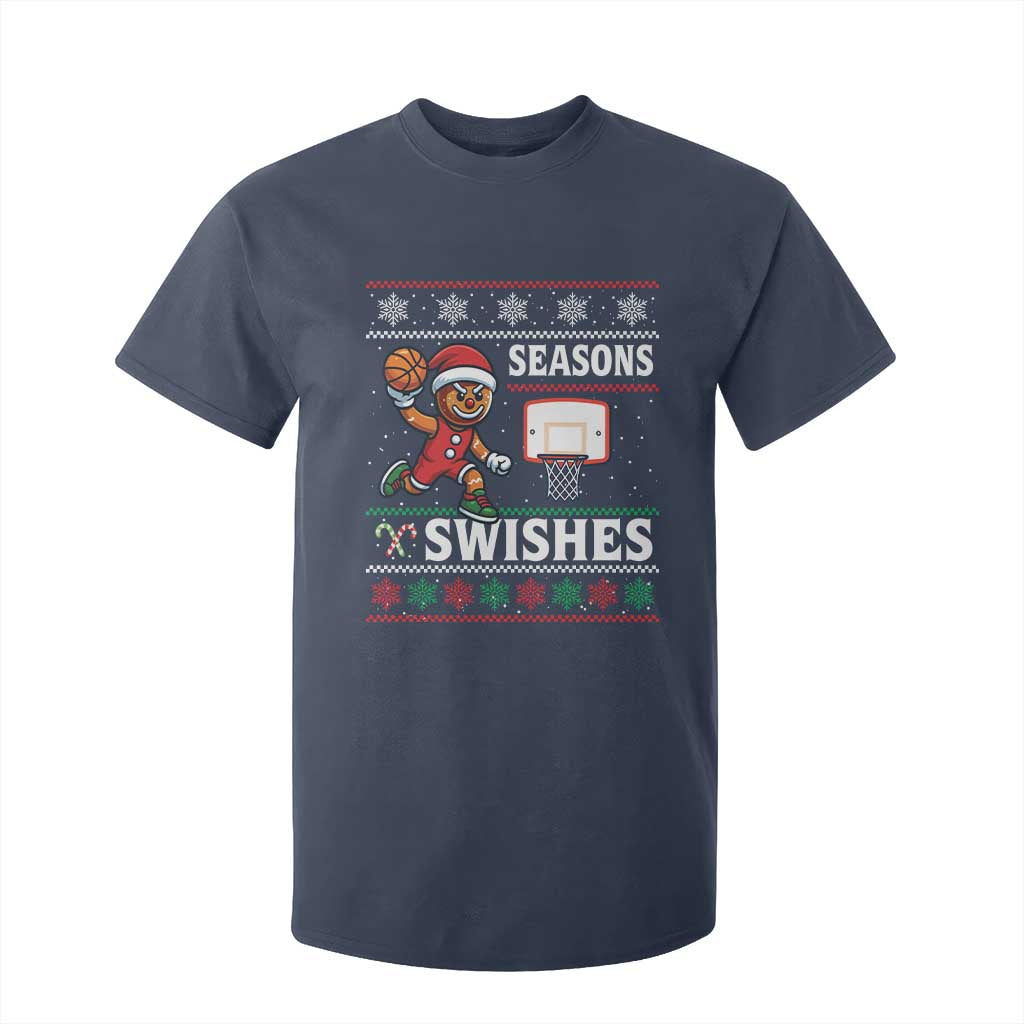 Seasons Swishes T Shirt For Kid Funny Gingerbread Basketball Christmas Gift TS12 Navy Print Your Wear