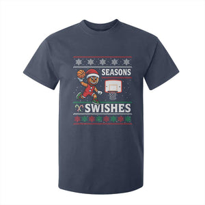 Seasons Swishes T Shirt For Kid Funny Gingerbread Basketball Christmas Gift TS12 Navy Print Your Wear