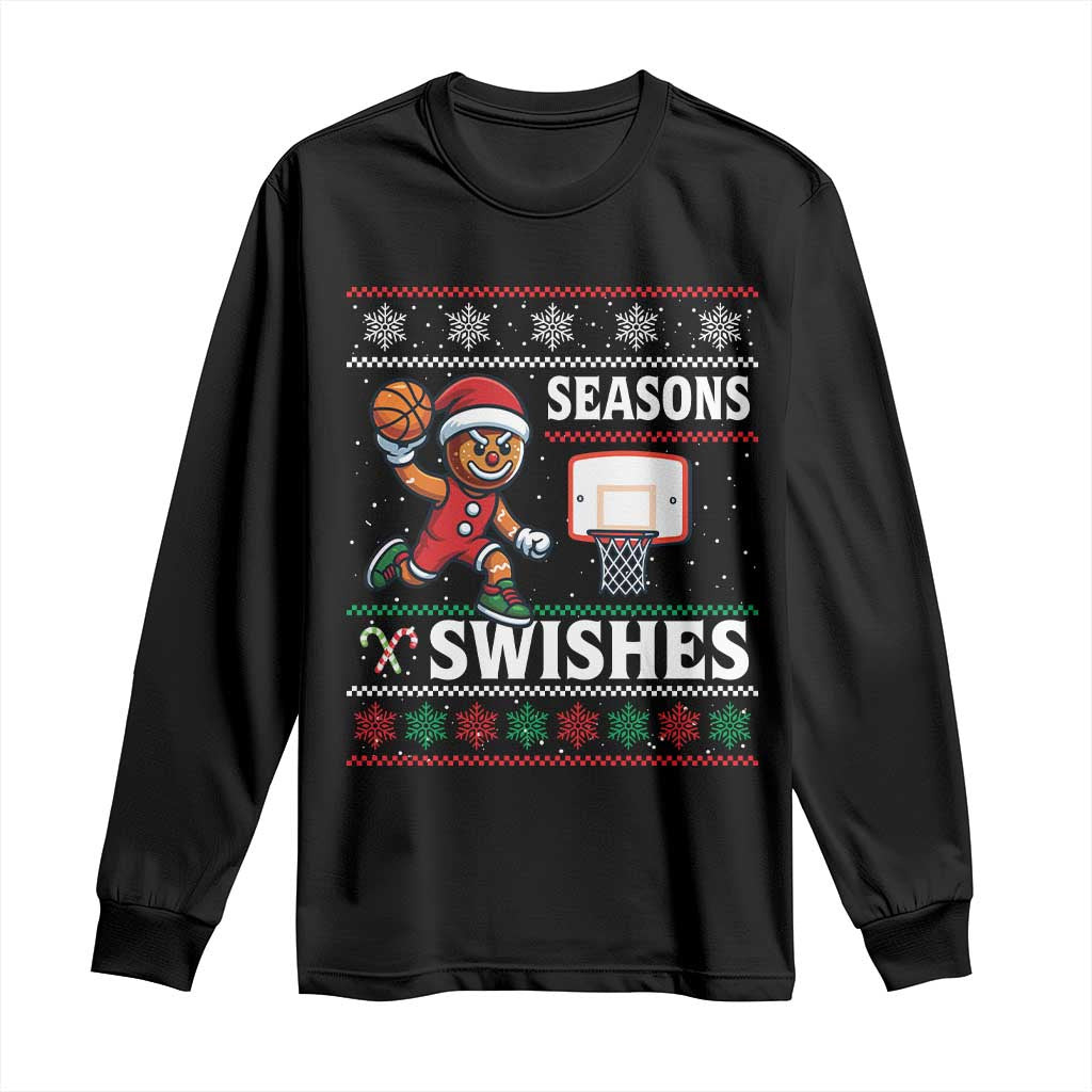 Seasons Swishes Long Sleeve Shirt Funny Gingerbread Basketball Christmas Gift TS12 Black Print Your Wear