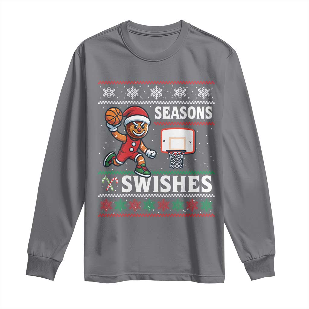 Seasons Swishes Long Sleeve Shirt Funny Gingerbread Basketball Christmas Gift TS12 Charcoal Print Your Wear