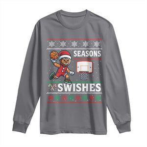 Seasons Swishes Long Sleeve Shirt Funny Gingerbread Basketball Christmas Gift TS12 Charcoal Print Your Wear