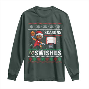 Seasons Swishes Long Sleeve Shirt Funny Gingerbread Basketball Christmas Gift TS12 Dark Forest Green Print Your Wear