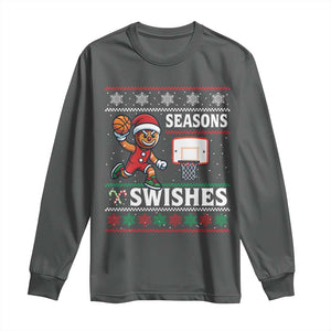 Seasons Swishes Long Sleeve Shirt Funny Gingerbread Basketball Christmas Gift TS12 Dark Heather Print Your Wear