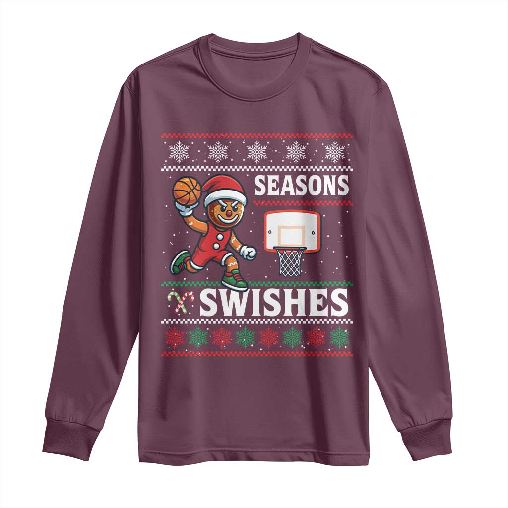 Seasons Swishes Long Sleeve Shirt Funny Gingerbread Basketball Christmas Gift TS12 Maroon Print Your Wear