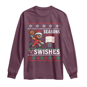 Seasons Swishes Long Sleeve Shirt Funny Gingerbread Basketball Christmas Gift TS12 Maroon Print Your Wear