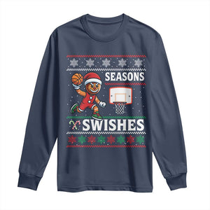 Seasons Swishes Long Sleeve Shirt Funny Gingerbread Basketball Christmas Gift TS12 Navy Print Your Wear