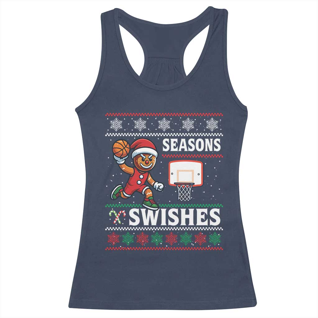 Seasons Swishes Racerback Tank Top Funny Gingerbread Basketball Christmas Gift TS12 Navy Print Your Wear