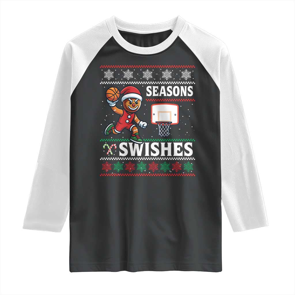 Seasons Swishes Raglan Shirt Funny Gingerbread Basketball Christmas Gift TS12 Black White Print Your Wear