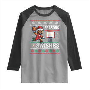 Seasons Swishes Raglan Shirt Funny Gingerbread Basketball Christmas Gift TS12 Sport Gray Black Print Your Wear