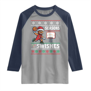 Seasons Swishes Raglan Shirt Funny Gingerbread Basketball Christmas Gift TS12 Sport Gray Navy Print Your Wear