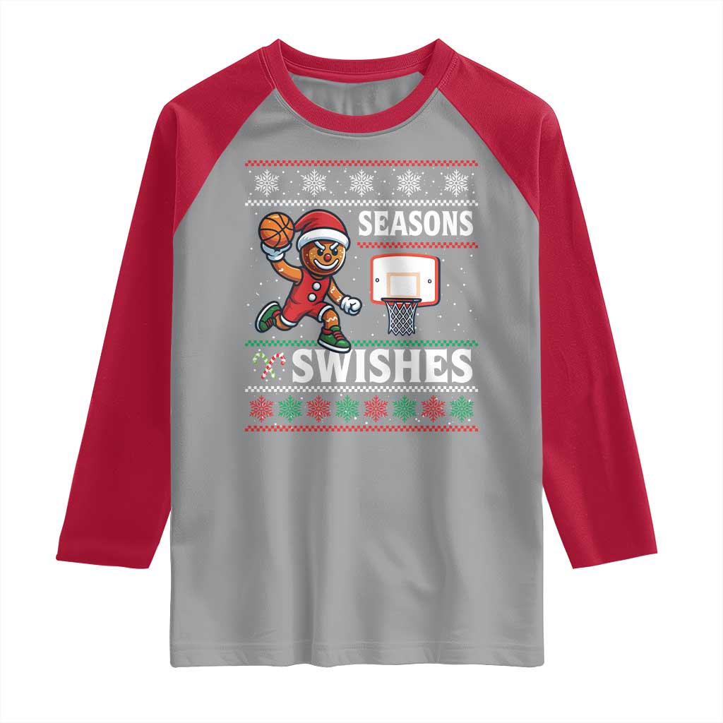 Seasons Swishes Raglan Shirt Funny Gingerbread Basketball Christmas Gift TS12 Sport Gray Red Print Your Wear