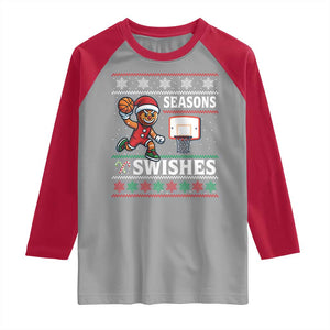 Seasons Swishes Raglan Shirt Funny Gingerbread Basketball Christmas Gift TS12 Sport Gray Red Print Your Wear