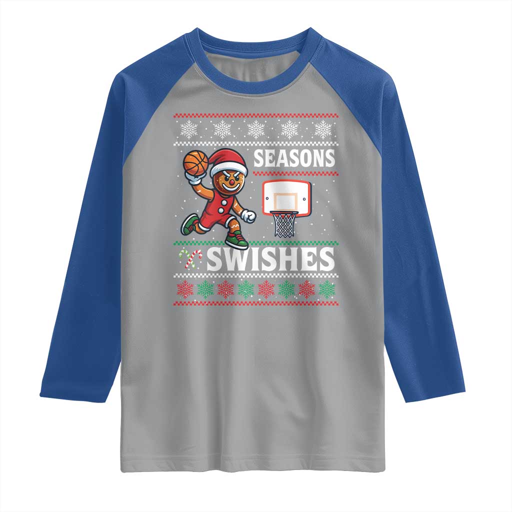 Seasons Swishes Raglan Shirt Funny Gingerbread Basketball Christmas Gift TS12 Sport Gray Royal Print Your Wear