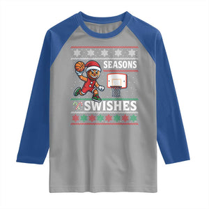 Seasons Swishes Raglan Shirt Funny Gingerbread Basketball Christmas Gift TS12 Sport Gray Royal Print Your Wear