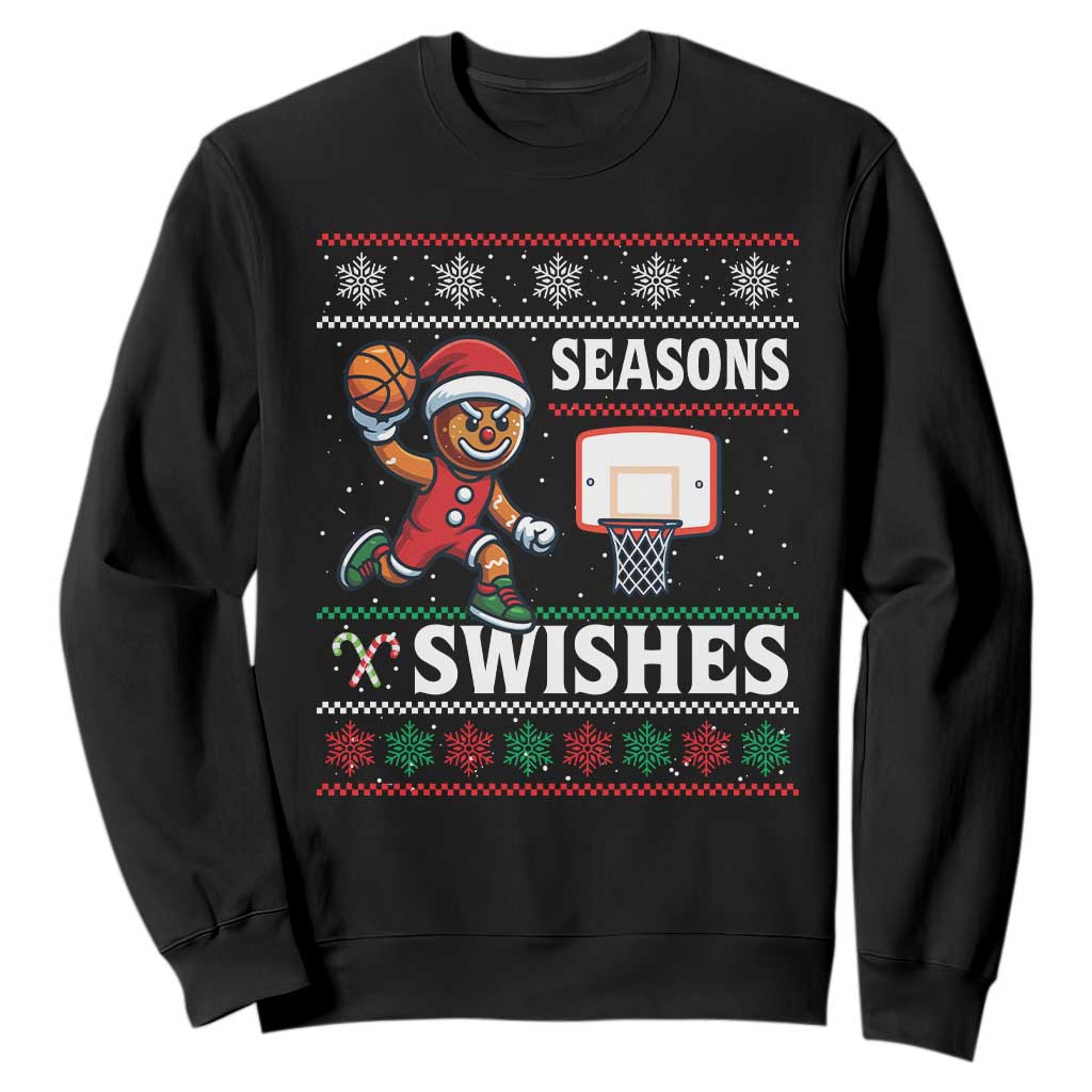 Seasons Swishes Sweatshirt Funny Gingerbread Basketball Christmas Gift TS12 Black Print Your Wear