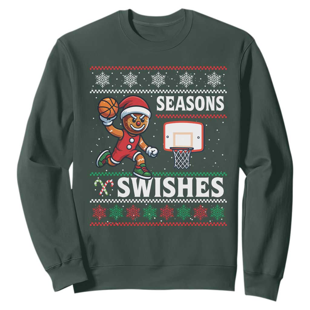 Seasons Swishes Sweatshirt Funny Gingerbread Basketball Christmas Gift TS12 Dark Forest Green Print Your Wear