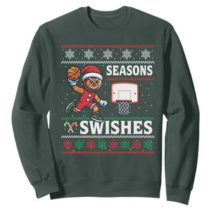 Seasons Swishes Sweatshirt Funny Gingerbread Basketball Christmas Gift TS12 Dark Forest Green Print Your Wear