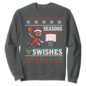 Seasons Swishes Sweatshirt Funny Gingerbread Basketball Christmas Gift TS12 Dark Heather Print Your Wear