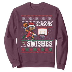 Seasons Swishes Sweatshirt Funny Gingerbread Basketball Christmas Gift TS12 Maroon Print Your Wear