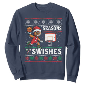 Seasons Swishes Sweatshirt Funny Gingerbread Basketball Christmas Gift TS12 Navy Print Your Wear