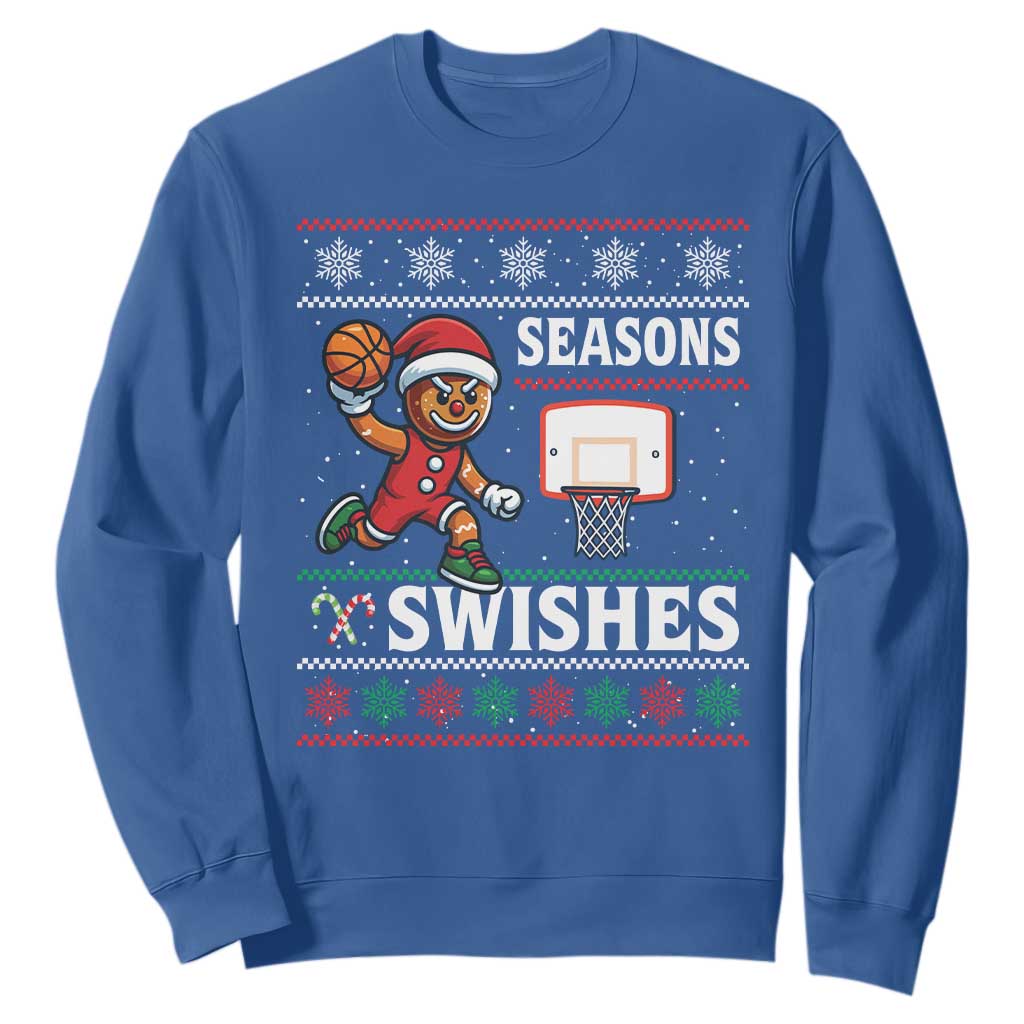 Seasons Swishes Sweatshirt Funny Gingerbread Basketball Christmas Gift TS12 Royal Blue Print Your Wear