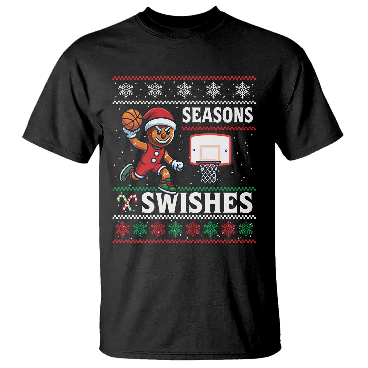 Seasons Swishes T Shirt Funny Gingerbread Basketball Christmas Gift TS12 Black Print Your Wear
