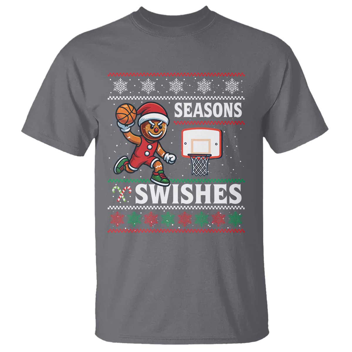 Seasons Swishes T Shirt Funny Gingerbread Basketball Christmas Gift TS12 Charcoal Print Your Wear