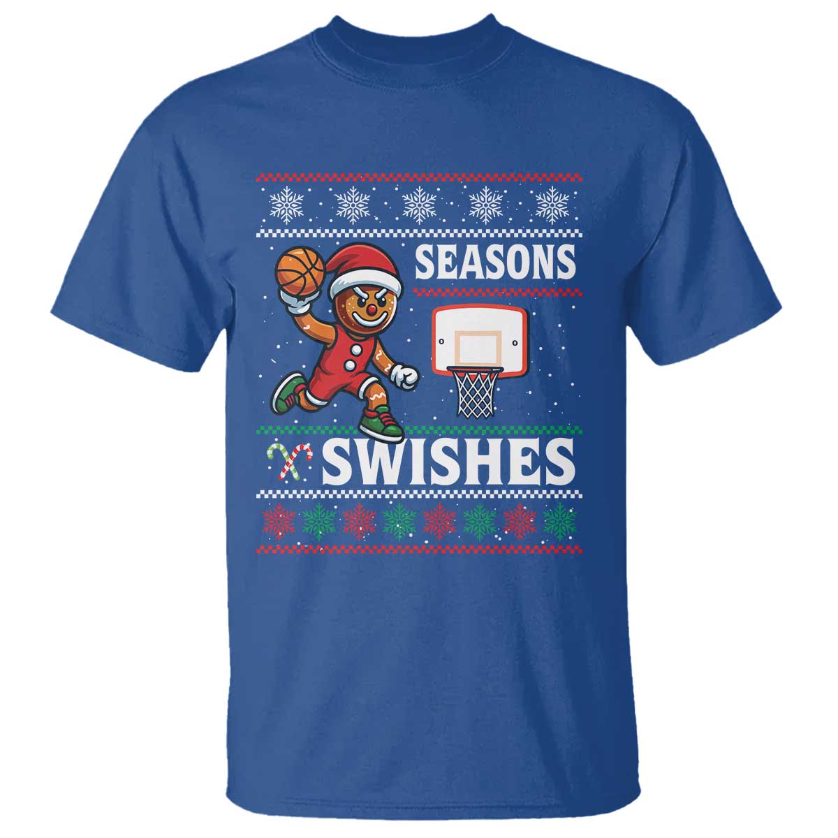 Seasons Swishes T Shirt Funny Gingerbread Basketball Christmas Gift TS12 Royal Blue Print Your Wear