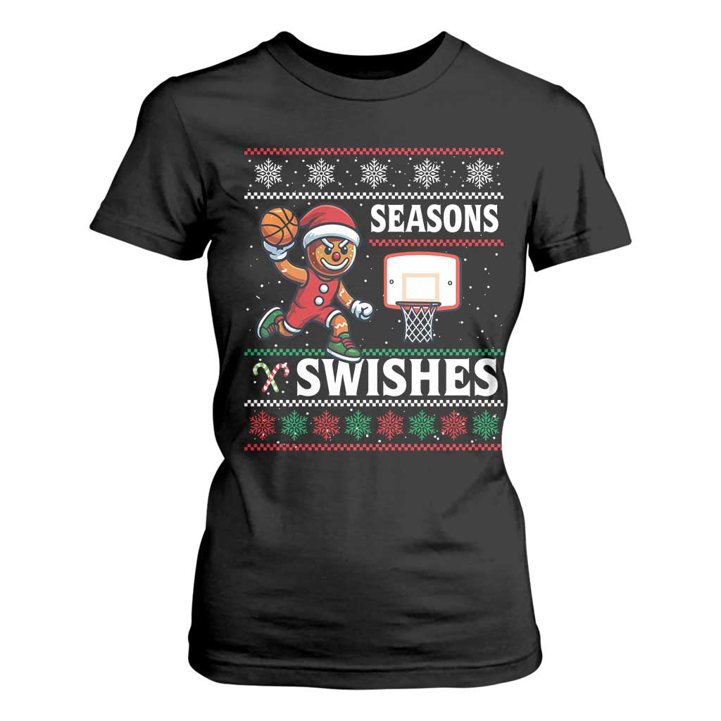 Seasons Swishes T Shirt For Women Funny Gingerbread Basketball Christmas Gift TS12 Black Print Your Wear