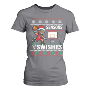 Seasons Swishes T Shirt For Women Funny Gingerbread Basketball Christmas Gift TS12 Charcoal Print Your Wear
