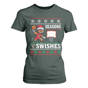 Seasons Swishes T Shirt For Women Funny Gingerbread Basketball Christmas Gift TS12 Dark Forest Green Print Your Wear