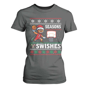 Seasons Swishes T Shirt For Women Funny Gingerbread Basketball Christmas Gift TS12 Dark Heather Print Your Wear