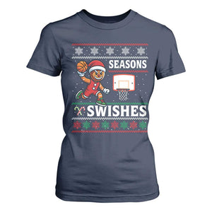 Seasons Swishes T Shirt For Women Funny Gingerbread Basketball Christmas Gift TS12 Navy Print Your Wear