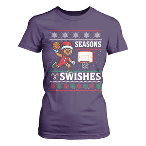 Seasons Swishes T Shirt For Women Funny Gingerbread Basketball Christmas Gift TS12 Purple Print Your Wear