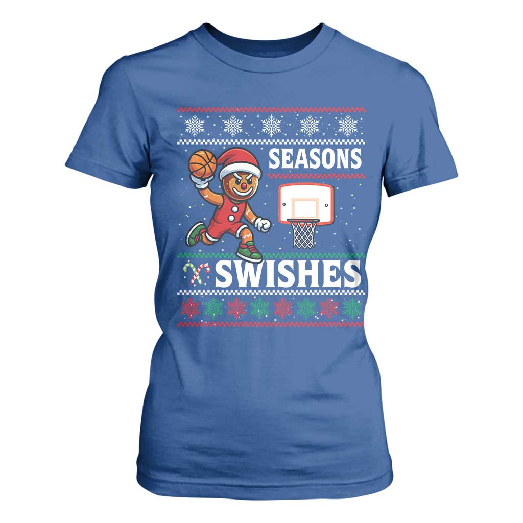 Seasons Swishes T Shirt For Women Funny Gingerbread Basketball Christmas Gift TS12 Royal Blue Print Your Wear