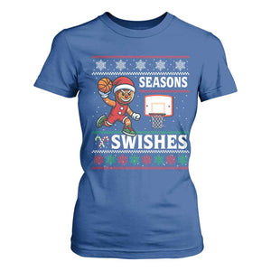 Seasons Swishes T Shirt For Women Funny Gingerbread Basketball Christmas Gift TS12 Royal Blue Print Your Wear