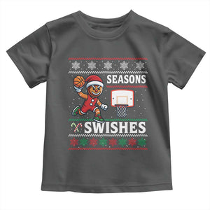 Seasons Swishes Toddler T Shirt Funny Gingerbread Basketball Christmas Gift TS12 Dark Heather Print Your Wear