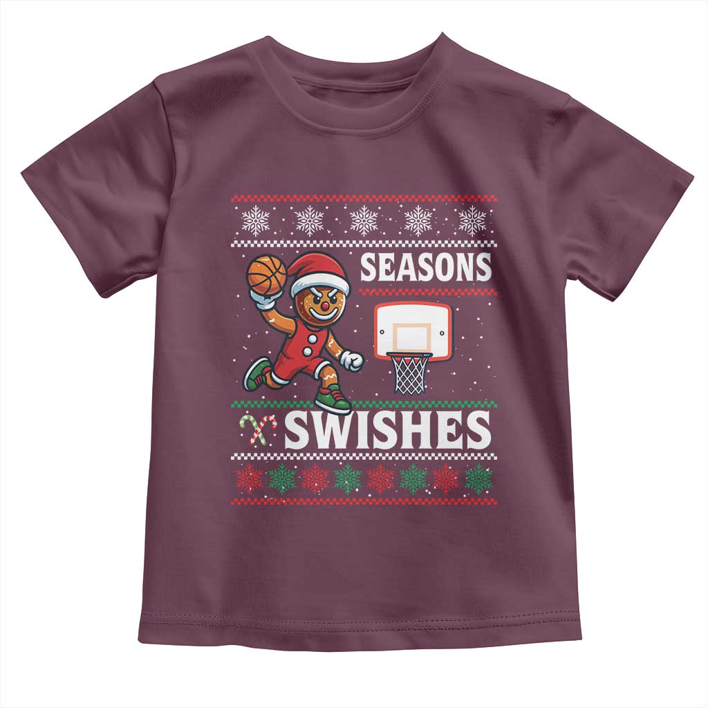 Seasons Swishes Toddler T Shirt Funny Gingerbread Basketball Christmas Gift TS12 Maroon Print Your Wear