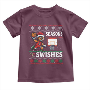 Seasons Swishes Toddler T Shirt Funny Gingerbread Basketball Christmas Gift TS12 Maroon Print Your Wear